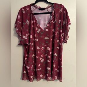 Lane Bryant Burgundy Floral Blouse